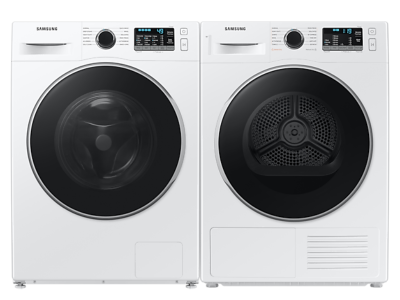 23" Samsung 2.9 Cu. Ft . Front Load Washer with Super Speed And 4.0 Cu. Ft. Dryer with Heat Pump Technology - WW25B6800AW-DV25B6800HW